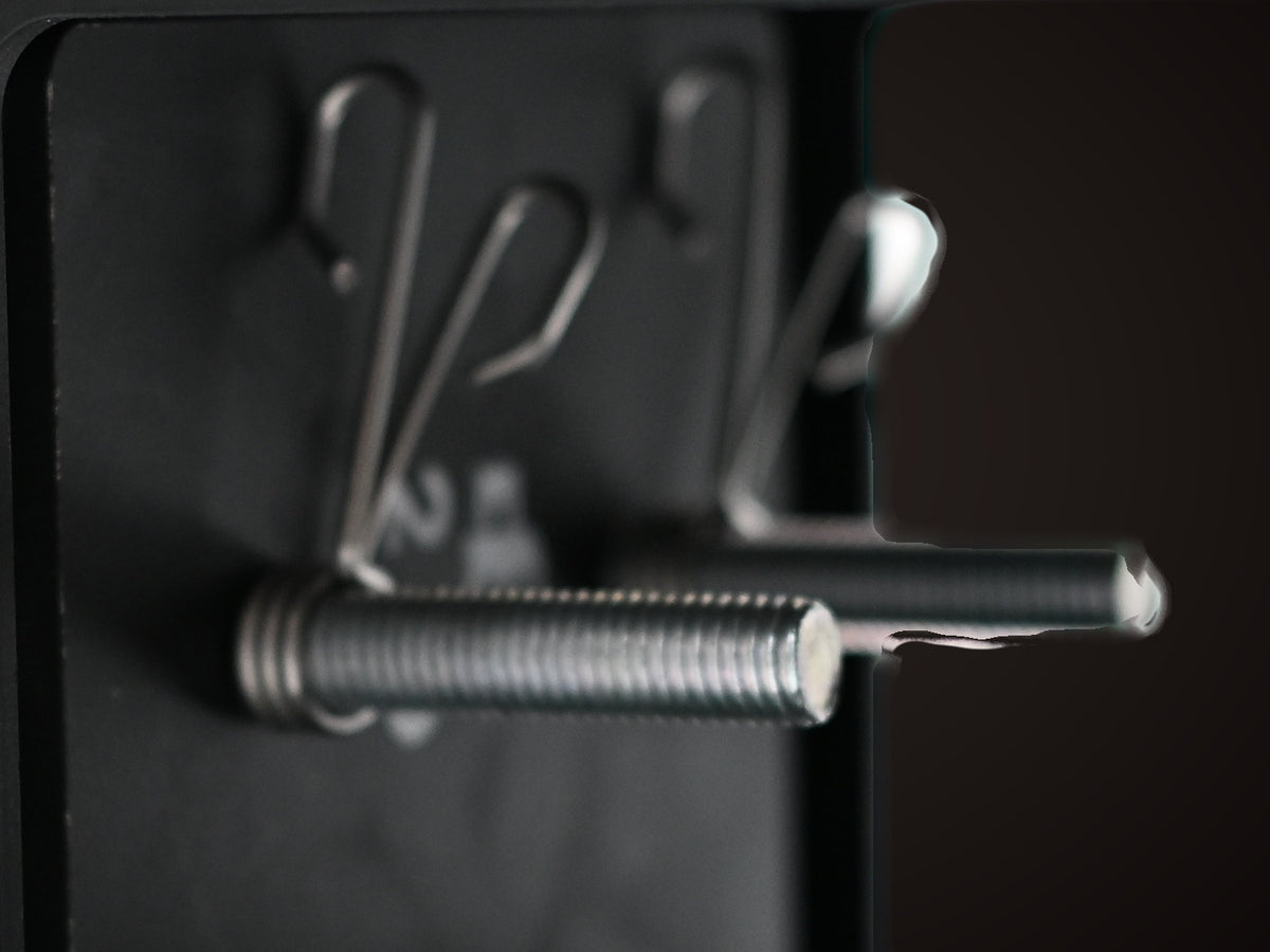 Inside a core: the threaded rod, a 2 lb plate and its spring clips.